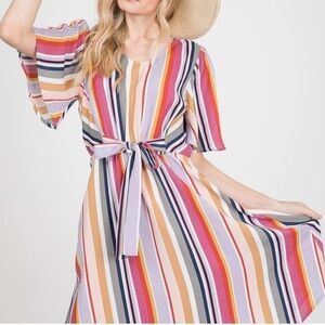 Hailey & Co. Retro Striped Tied Midi Multi-Striped Dress w/ Pockets, size Medium